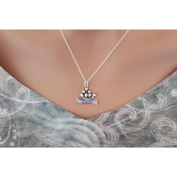 Sterling Silver Happy Birthday Balloon Necklace, Birthday Balloons Necklace - Picture 2 of 3